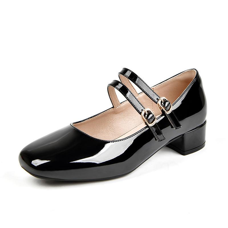 Весенние новые туфли на высоком толстом мм каблуке, на толстом каблуке с квадратной головкой, женская обувь Мэри Джейн в стиле ретро, ​​утолщающая и расширяющая женская обувь большого размера