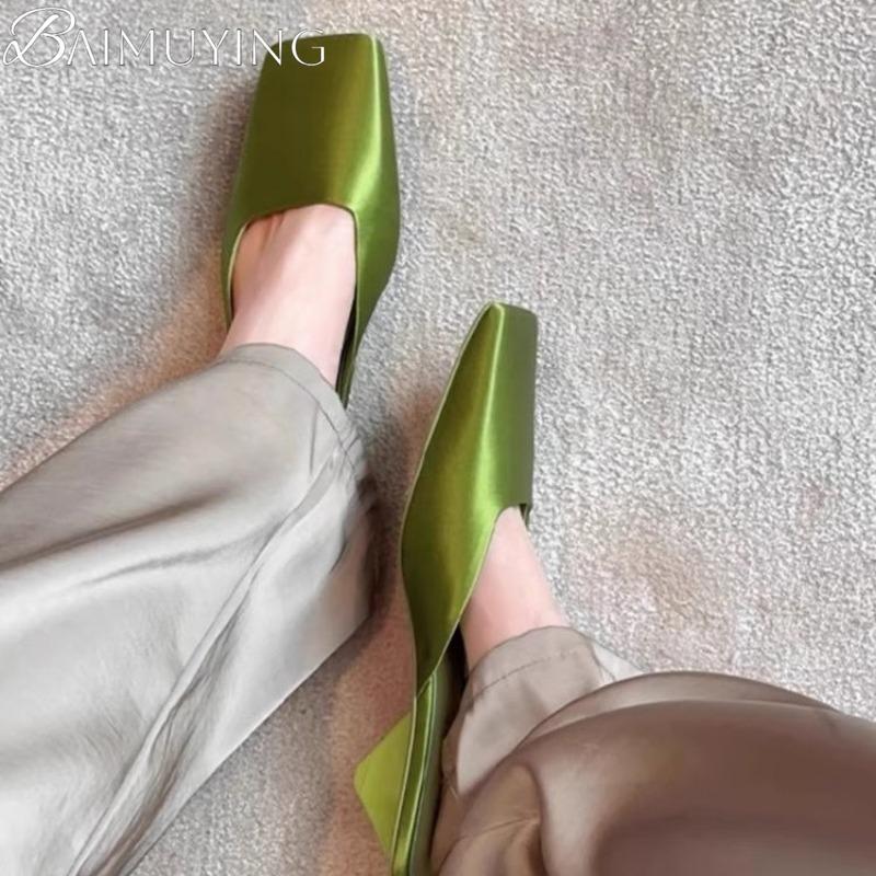 Модные шлепанцы с квадратным носком, женские сандалии, туфли-мюли на высоком каблуке, лето 2025, дизайнерские повседневные шлепки, туфли на каблуке для вечеринки, туфли-слингбэки