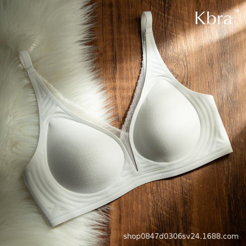 Deep V Lace Neck Underwear Women's Traceless Lift Collect Breasts Anti-sagging Soft Support Thin Bra Cover
