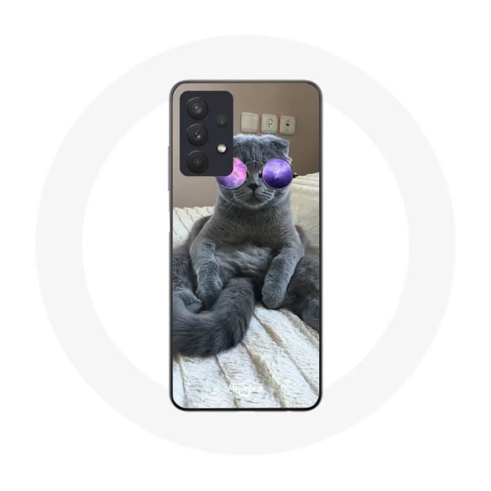 Coque Maniacase pour Samsung Galaxy A32 4G Chat avec Lunettes de vue violettes