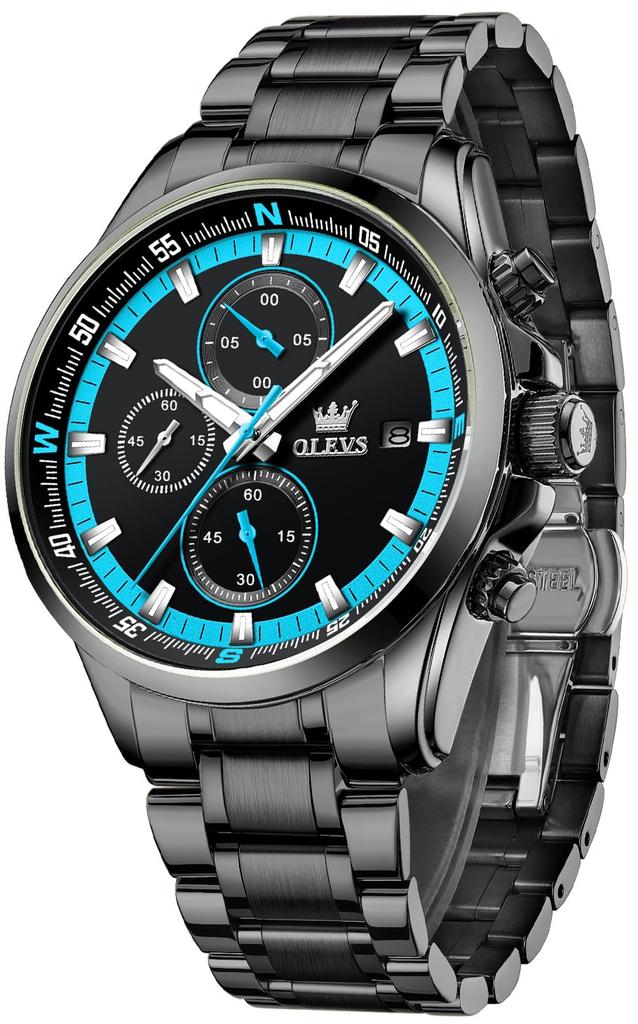 OLEVS кварцевые популярные часы стильные многофункциональные часы из нержавеющей стали водонепроницаемые часы с датой аналоговые модные студенческие часы для мужчин синие мужские