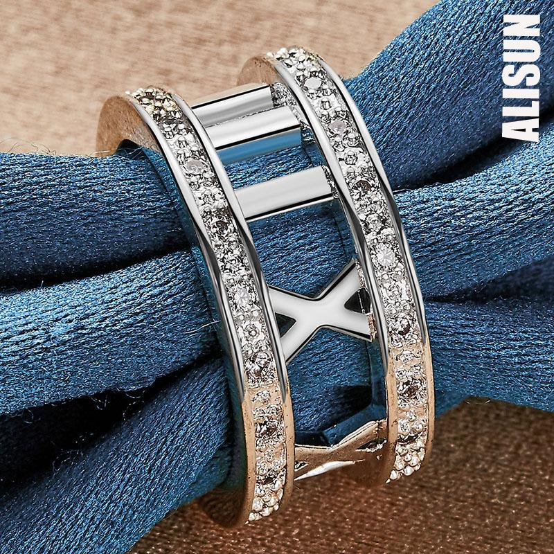925 Sterling Silver AAA Zircon Roman Numeral Ring Fashion Wedding Jewelry
