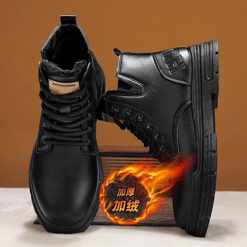 2026 new Martin boots men's winter velvet thermal leather shoes medium and high top short boots outdoor thick-soled tooling boots
