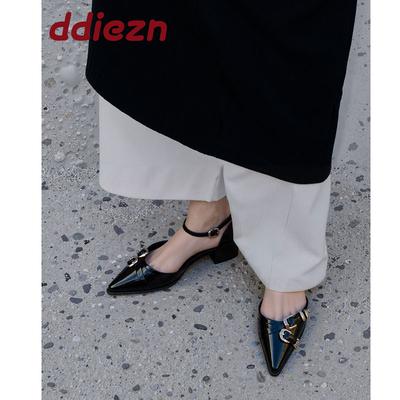 Мода Мода Ремешок с пряжкой на щиколотке Женские Туфли-лодочки на каблуке 4 см Женская Обувь с мелким вырезом Остроносые Женские Туфли на среднем квадратном каблуке