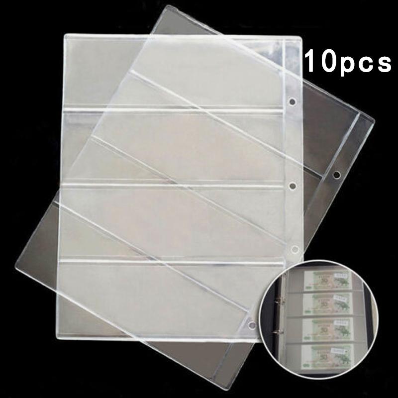 10pcs Paper Money Page Protector Banknotes Currency Album Sleeves PVC Transparent Bill Note Collection Leaf Stamps