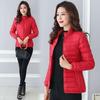 Женская короткая хлопковая одежда, зимняя новая приталенная хлопковая одежда на пуху, куртки с хлопковым наполнителем и воротником-стойкой.