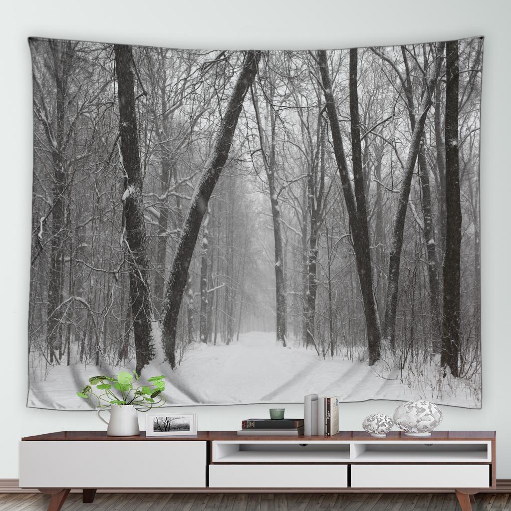 Зимний лес, снежный принт, гобелен с узором, домашняя спальня, гостиная, декор стен общежития, тканевый гобелен