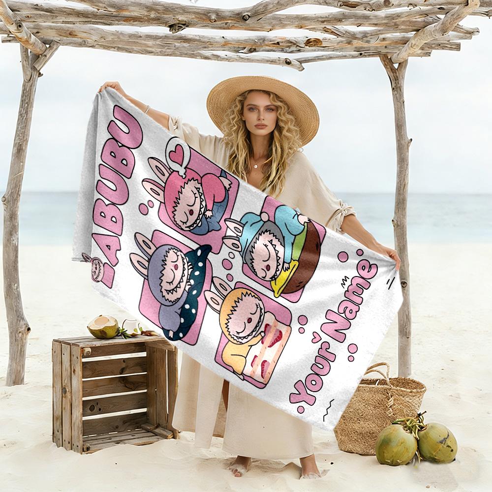 Labubu Customizable Name Beach Towel Super Soft & Absorbent Suitable for Sports Travel Swimming Yoga Bathroom Beach And Pool