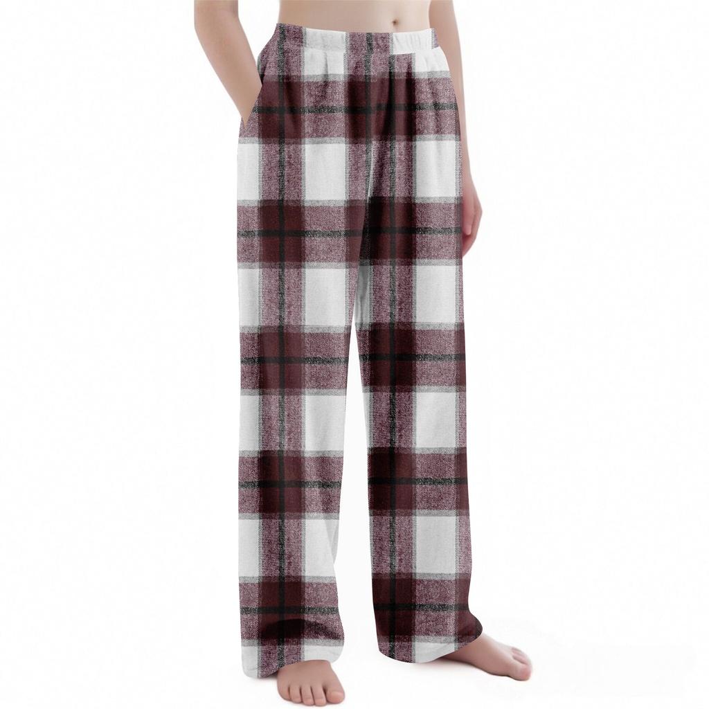 Детские рождественские брюки с клетчатым принтом, плюшевые повседневные брюки