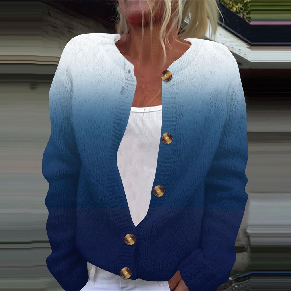 Женская модная принтованная куртка с длинным рукавом и вязанным кардиганом на пуговицах