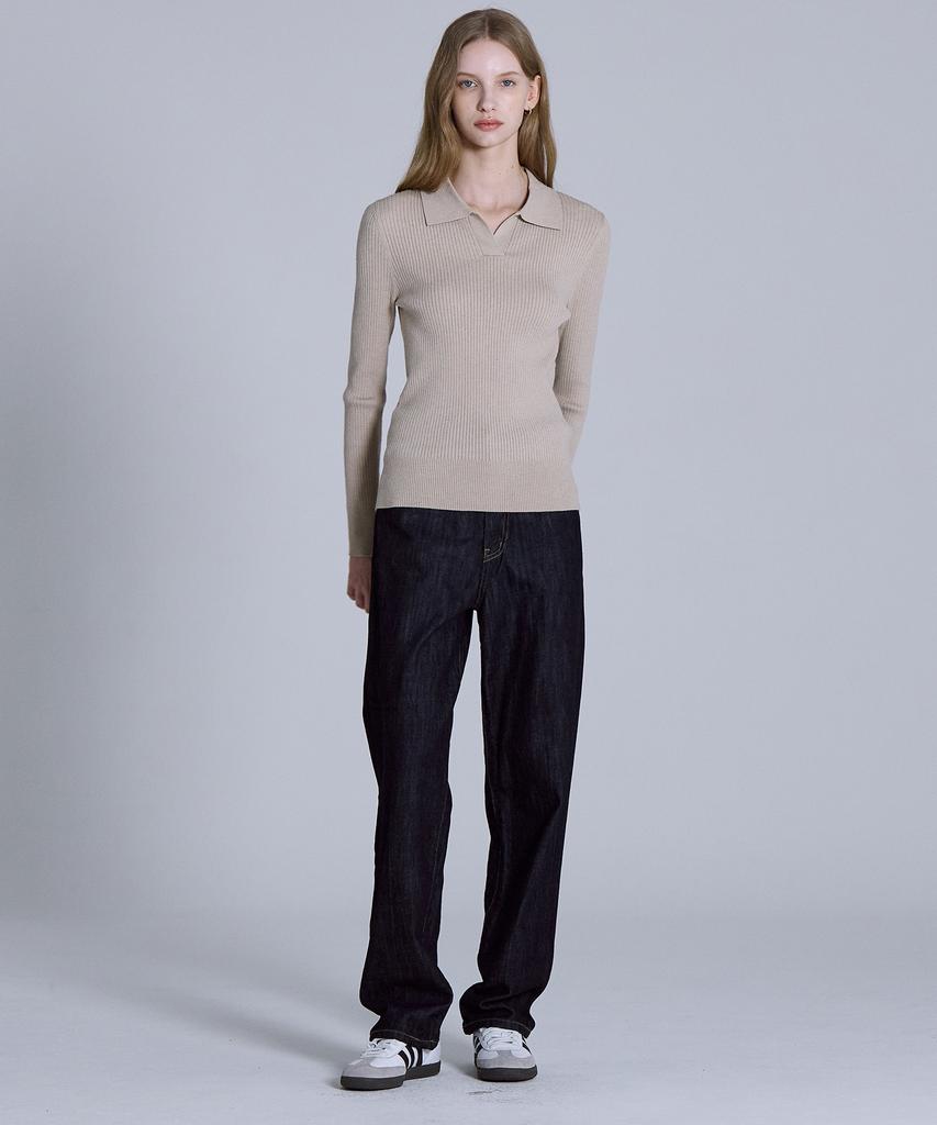 BASIC HOUSE Women'S Collared Long Sleeve Sweater Beige Lykt7203