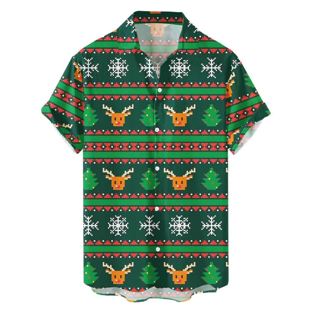 New Christmas Printed Shirt Theme Casual Fashion Spring and Autumn Men's Short Sleeve Shirt