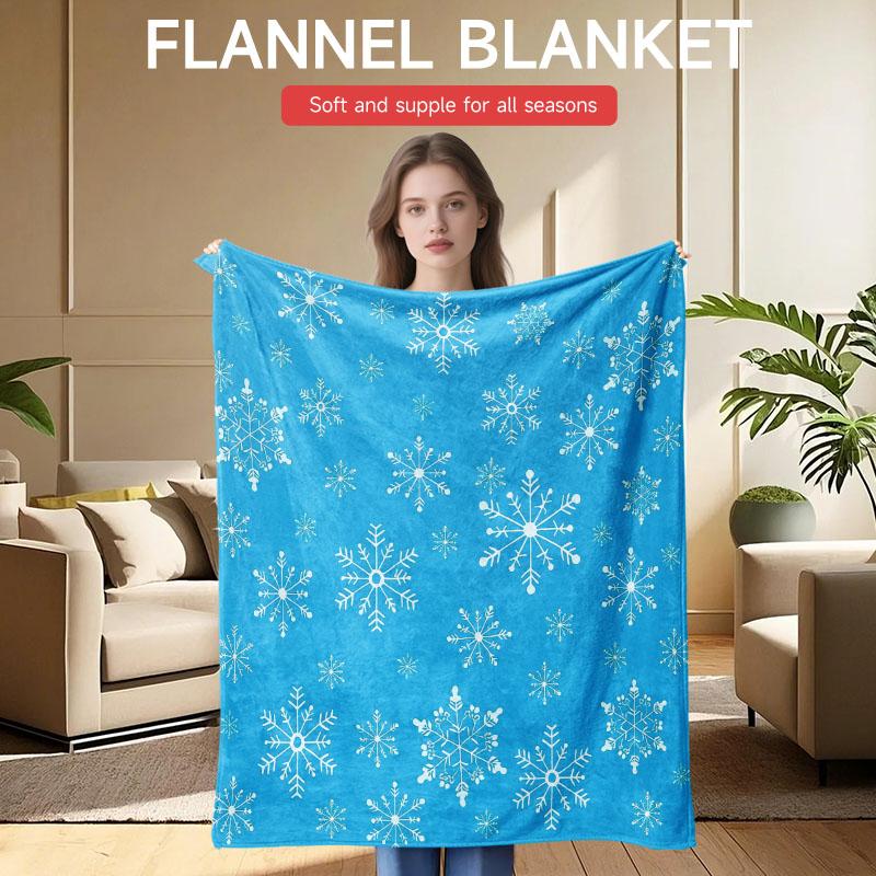 1 x Cozy Blue Christmas Blanket with White Snowflake Design - Flannel Blanket for Sofa, Camping, Warming, Office, Nap,