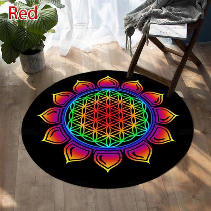 Seven Chakra Large-area Decorative Carpet Round Flower of Life Flannel Carpet Modern Home Living Room Floor Mats Bedroom Rug