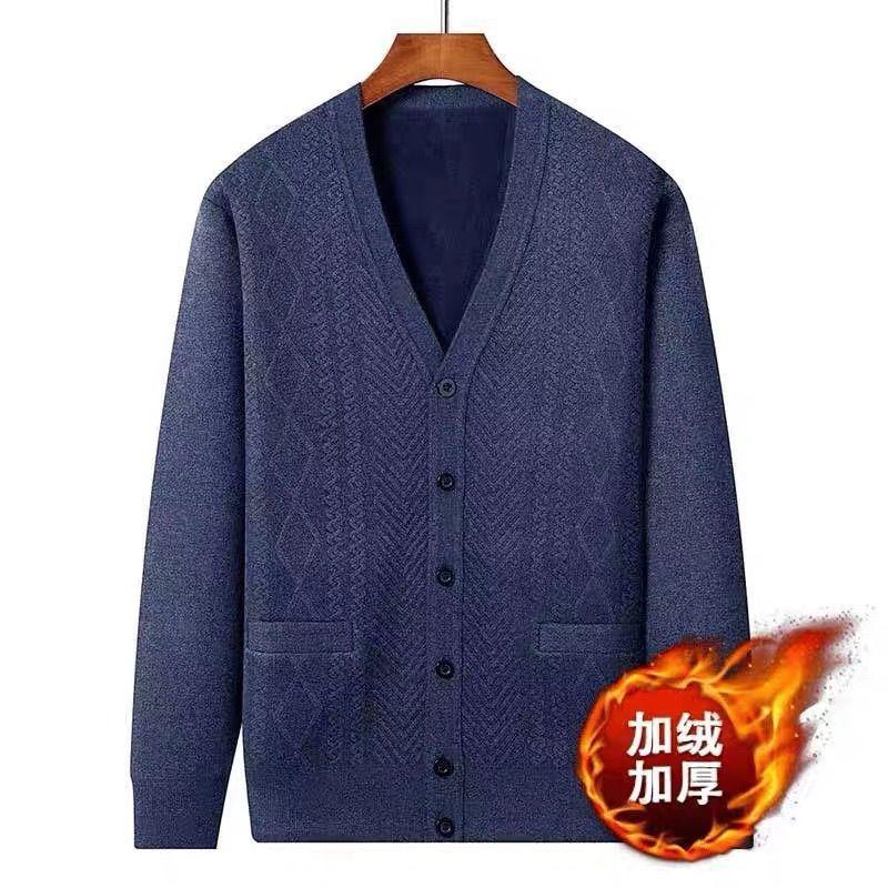 Весенний стиль Вязаный кардиган с длинным рукавом Для мужчин среднего и пожилого возраста Новый Бархатный Повседневный Теплый Свитер для ношения под одеждой
