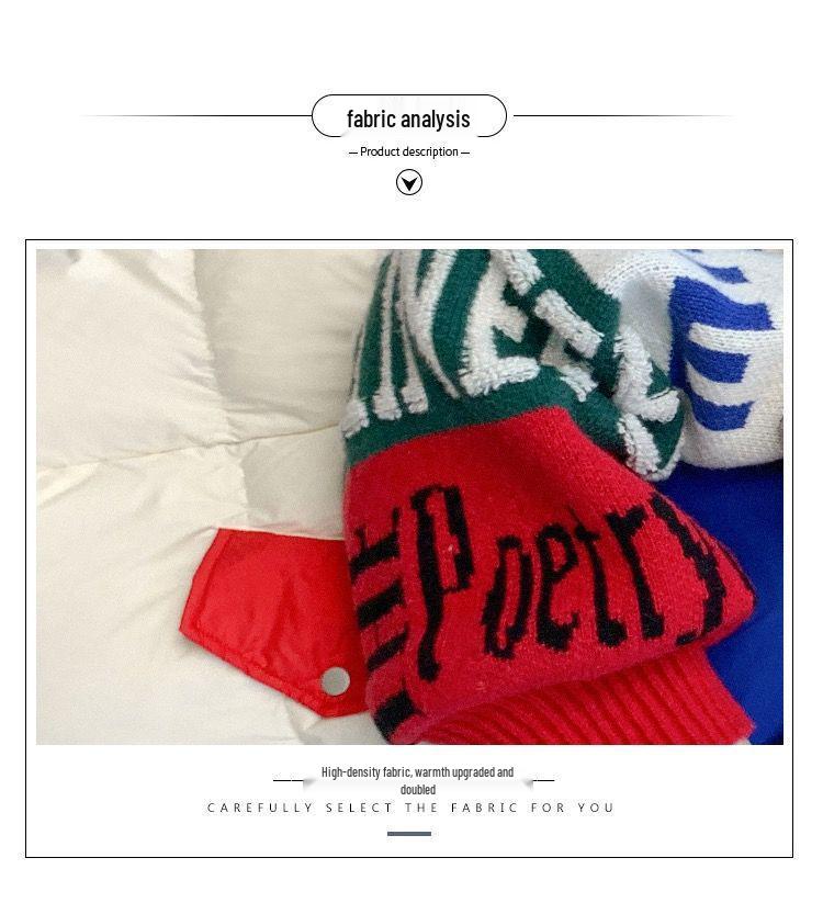 Женское зимнее хлопковое пальто - Куртка с капюшоном в стиле колор-блок с вязаными рукавами и дизайном с буквами