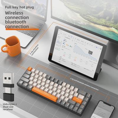 Бесплатная механическая клавиатура Wolf K68 с двумя режимами Bluetooth, беспроводная, с возможностью горячей замены, клавиатура для игр.