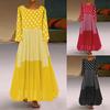 Women Vintage  Wave Point Print Dress Long Sleeves  Maxi Dress