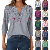 Women's Fashion Casual 3/4 Sleeve T-Shirt Prints V-Neck Button Top