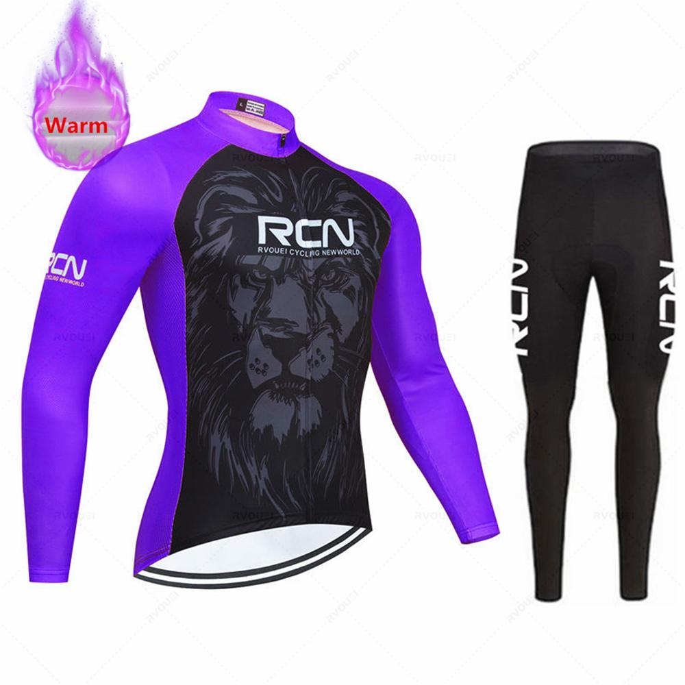 New Rcn Men Winter Cycling Clothing Long Sleeve Thermal Fleece Bicycle Jersey Set MTB Warm Bike Jersey Set Ropa Ciclismo Hombre