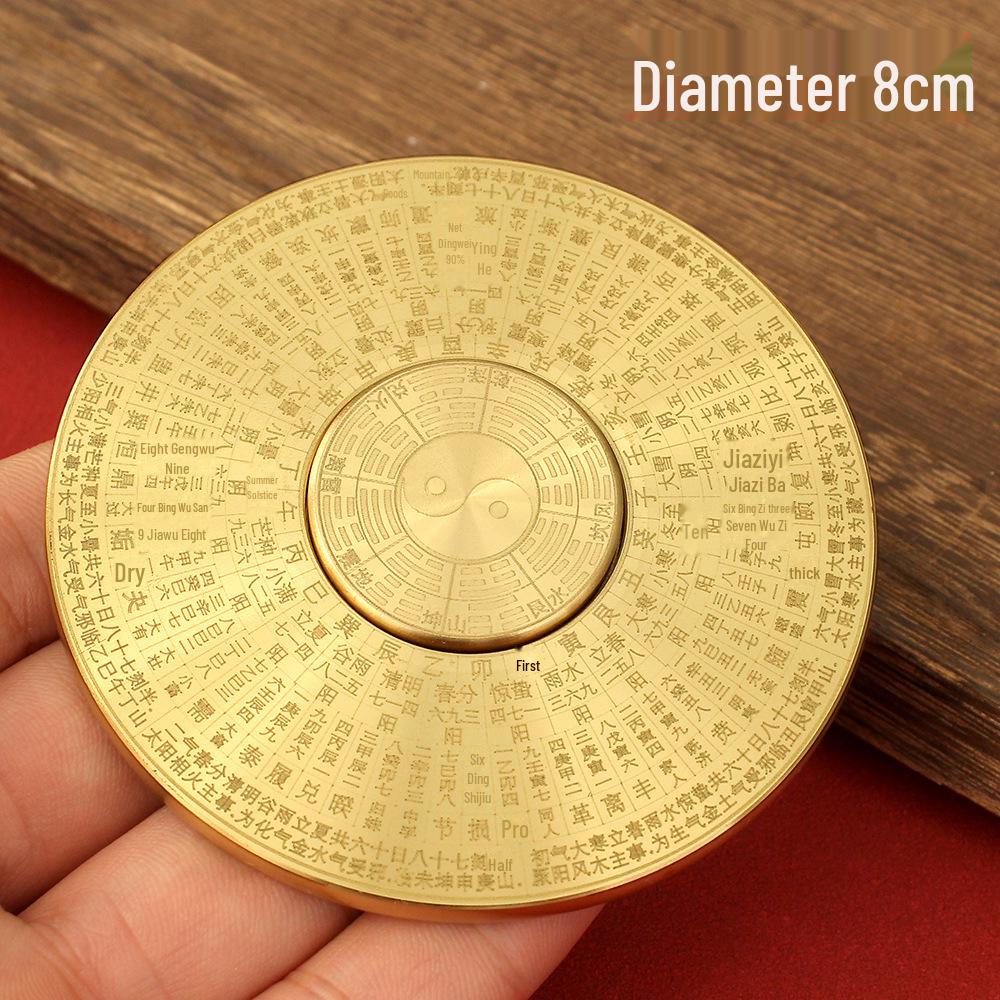 All-Copper Brass Rotating Bagua Compass with Dual-Sided Turntable and Handle