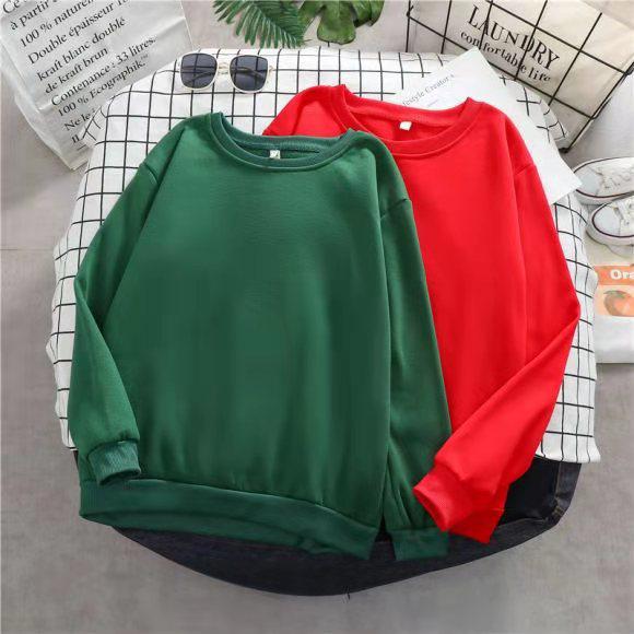 Women's European and American Loose Fit Round Neck Solid Sweatshirt - Autumn/Winter Plus Velvet Long Sleeve Casual Sports Top