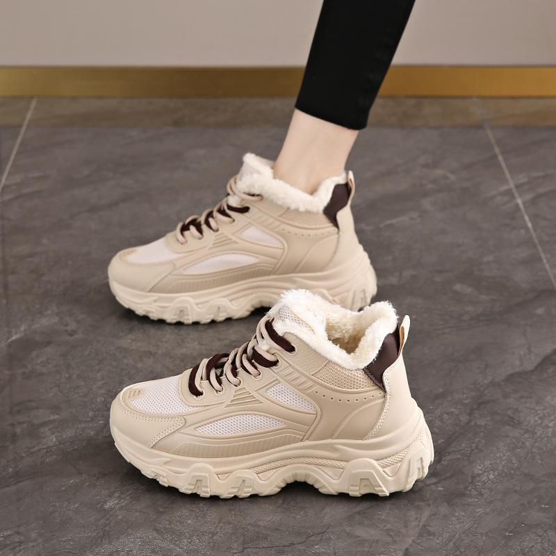 Зимние новые бархатные утолщенные хлопковые туфли большого размера, универсальные уличные туфли на толстой подошве с увеличением высоты, кроссовки для бега для девочек