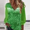 Womens Sequin Tops V Neck Sparkly Glitter Blouses Loose Long Sleeve Holiday Evening Party Shiny Dressy Shirts