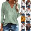 Women's V-neck 3/4 Sleeve Top Casual T-Shirt Printed Loose Pullover