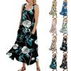 Women's Summer Casual Fashion Flower Printed Sleeveless Round Neck Pocket Dress