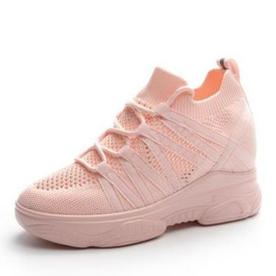 Модные 6 см сетчатые носки с воздушной подкладкой, трикотажные туфли на платформе и танкетке, весенние полые кроссовки, дышащие, удобные, женские сандалии, летние туфли