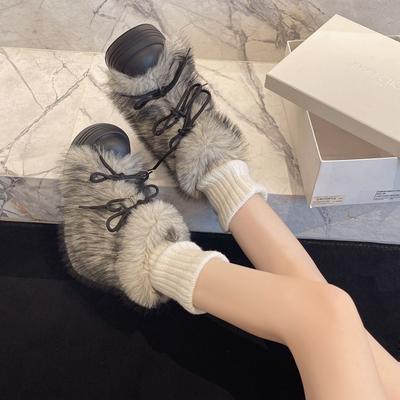 Зимние женские сапоги Мао Мао на толстой подошве, новая нишевая модель осень-зима 2025, бархатные утепленные хлопковые ботинки с большим носком