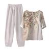 Женские летние топы с короткими рукавами и принтом, эластичная талия, брюки из девяти предметов, комплект из двух предметов