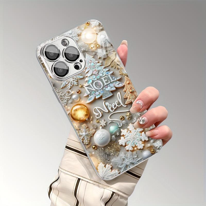 Чехол для телефона из закаленного стекла с гальваническим покрытием и рождественским принтом для iPhone 11 12 13 14 15 16 17 Pro Max Plus 16E 17 Air Cover