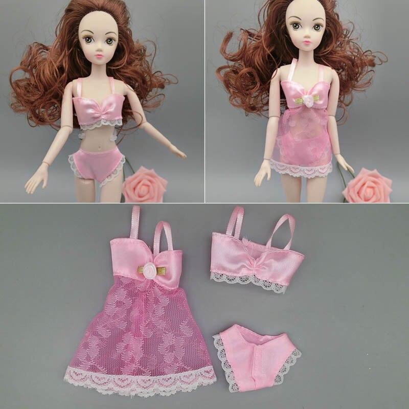 6 компл./лот модные платья для кукол Барби, одежда, пижамы, нижнее белье, ночная рубашка, кружевное ночное платье + бюстгальтер + нижнее белье, аксессуары для кукол