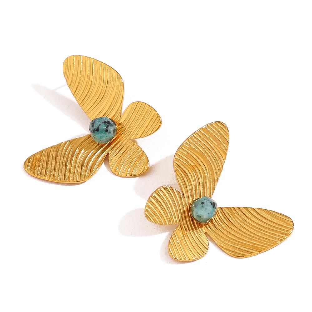 Винтажные серьги-бабочки из африканской бирюзы, титановая сталь с позолотой 18 карат, женская модная бижутерия