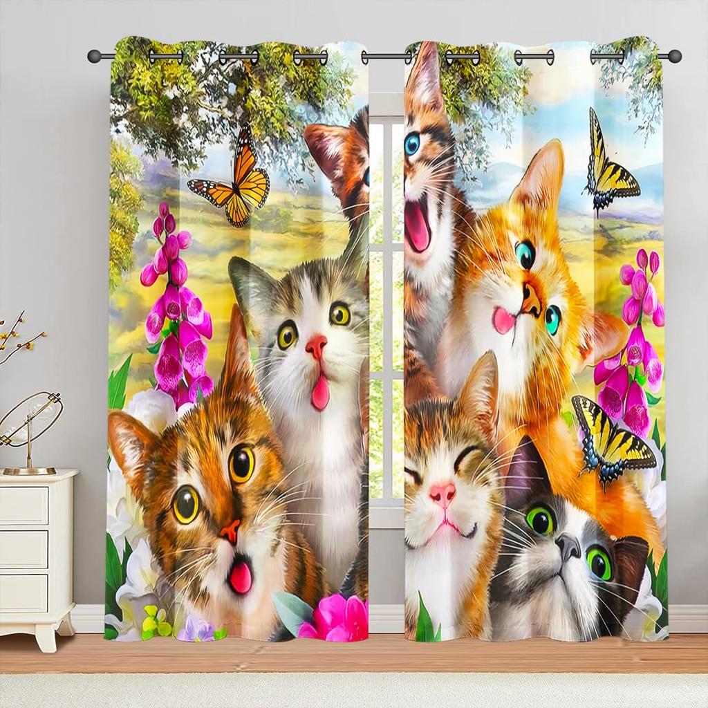 Кошачьи шторы на окна милые домашние кошки шторы для спальни гостиной для детей мальчиков девочек животные тематика обработка шторы 2 шт