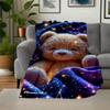 "Starry Night Teddy Bear Plush Toy - Celestial Comfort"Blanket Flannel Throw Blanket for Sofa, Bed, Travel, Camping, Office, Couch, Chair, A