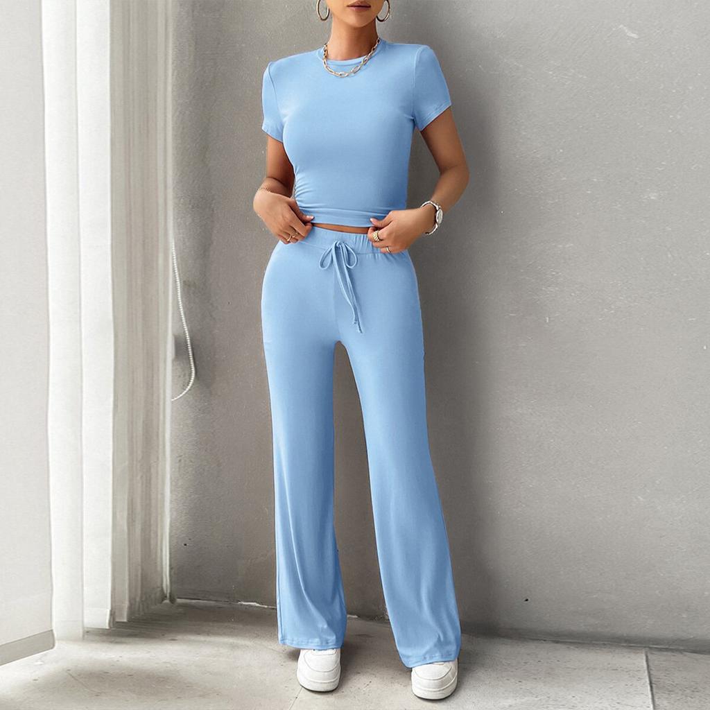 Женский повседневный модный спортивный однотонный свободный костюм из двух частей