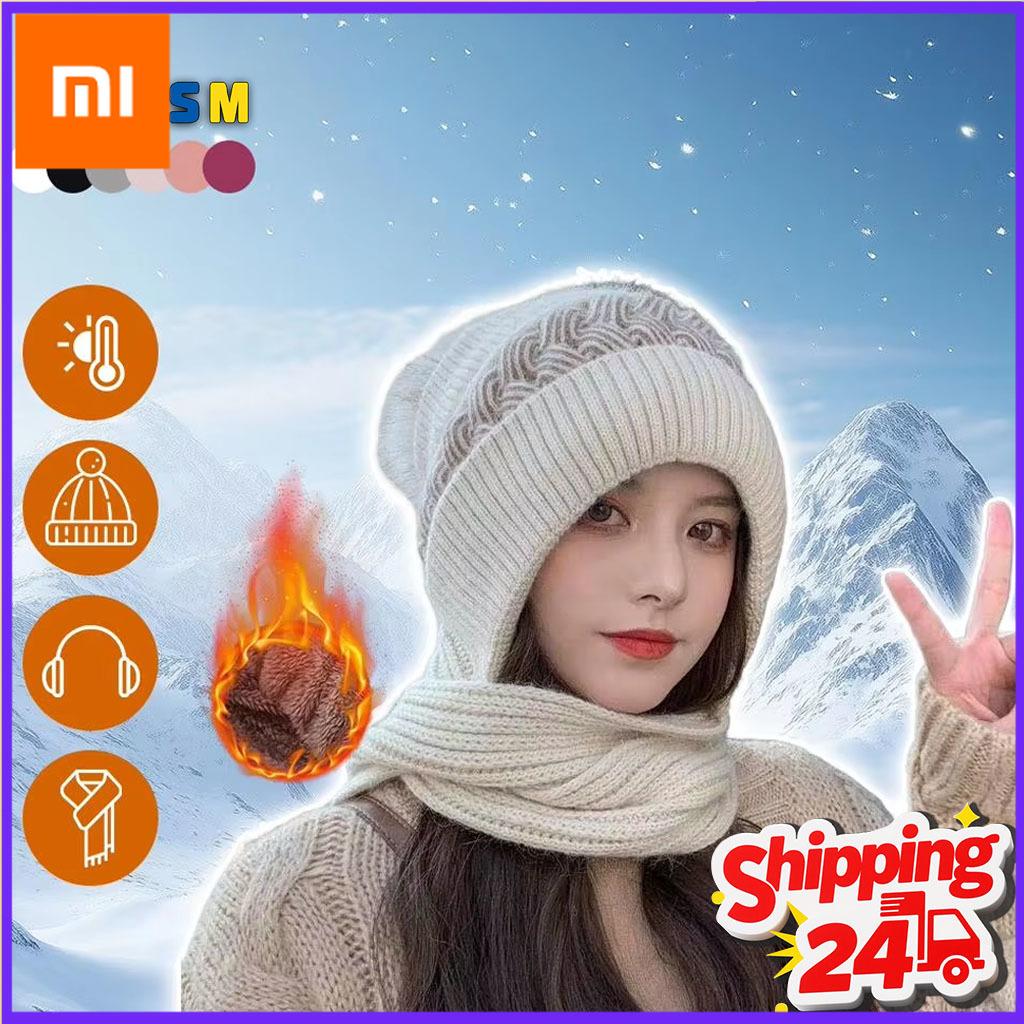 Xiaomi 1-5 шт. Вязаный шарф-ушанка на флисовой подкладке с застежкой-карабином. Теплый, плотный, уютный. Для женщин. Зимний, уличный, повседневный, в холодную погоду.