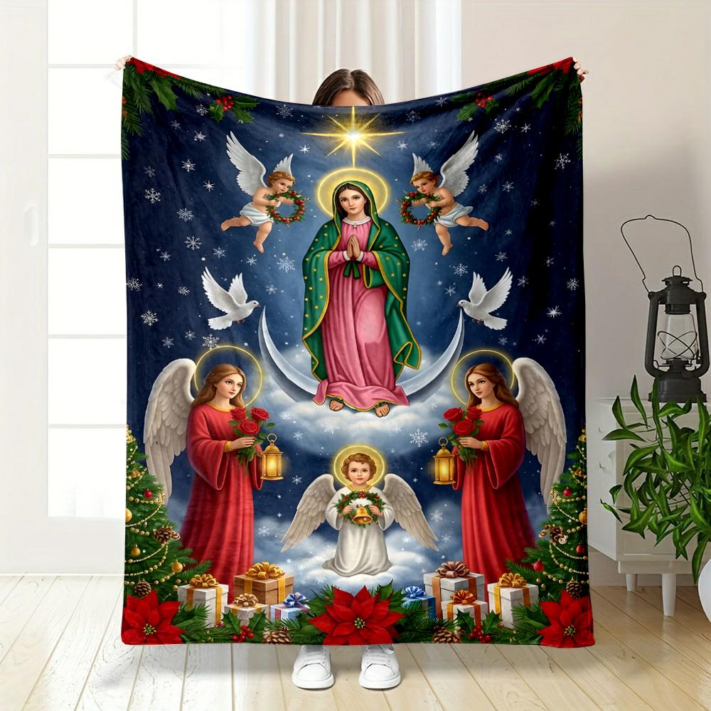Virgin Mary Christmas Scene BlanketFlannel blanket for bedroom, living room, sofa, and nap