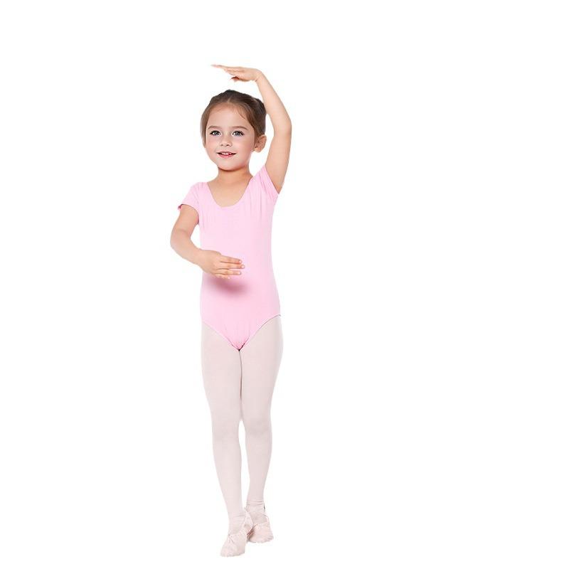 Red Children's Ballet Bodysuit - Short-Sleeve Cotton Leotard for Girls, Practice and Dancewear Style 5007