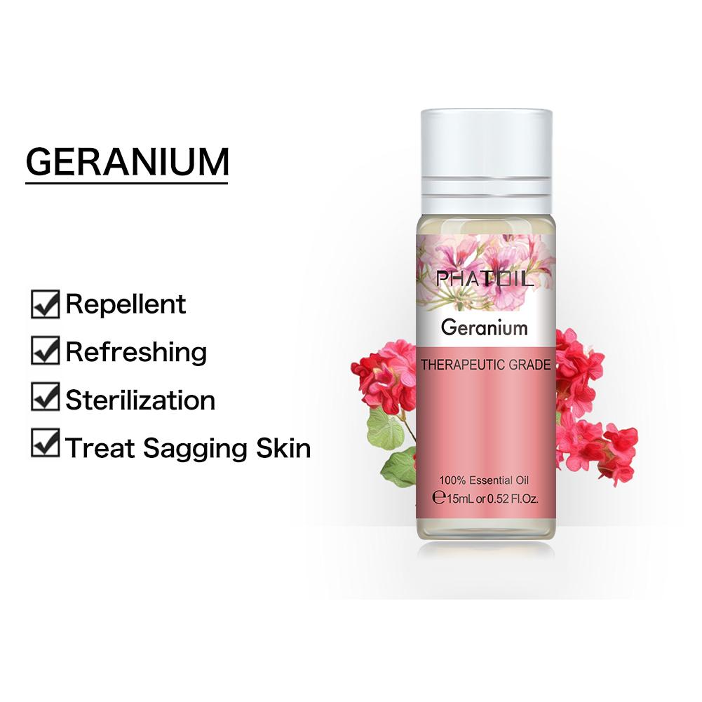 PHATOIL Эфирные масла герани Стойкие ароматы для ароматерапии Диффузор Уход за кожей Спа Йога Релаксация Изготовление мыла и свечей своими руками