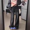 Черные Серые Женские Джинсы с Высокой Посадкой Прямого Кроя - Осень/Зима, Стройнящие, Плюс Вельвет, Широкие, Длиной до Пола.