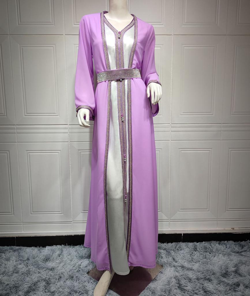 Женский шифон с V-образным вырезом, облегающий комплект из двух предметов, мусульманское платье, халат Dubai, многоцветный