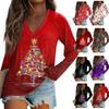 Women's Casual Fashion Christmas Graphic Printed Casual Print Long Sleeve V-Neck Pullover Top Blouse