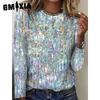 Women's Top Autumn Winter Fine Print Large Size Round Neck Long Sleeves
