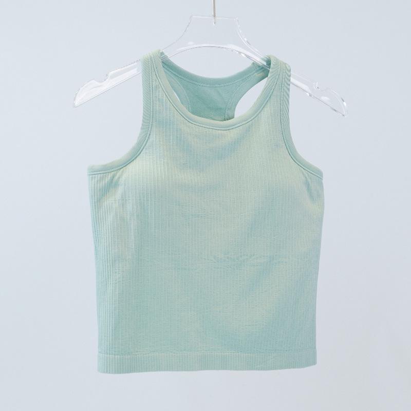 Женский топ для йоги с высоким уровнем эластичности, вязаный в рубчик, со встроенными нагрудными вкладышами, утягивающий талию и удобный для лета