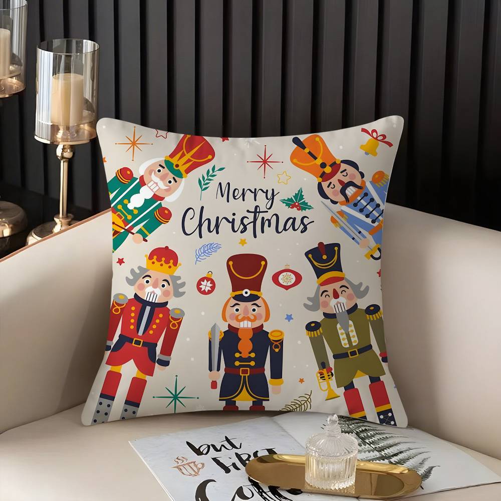 Nutcracker Soldier Christmas Pillow Case Home Dorm Chair Back Short Plush Double-sided Printing Office Nap Time Cushion Cover