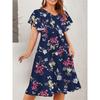 Plus Size 2024 Summer New V-Neck Floral Dress Knee Loose Temperament Elegant Dresses Best Choice for Summer